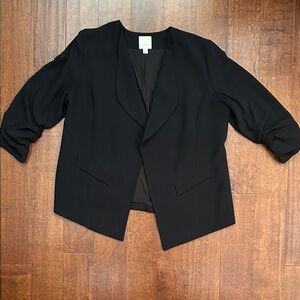 Sejour Black Women's Asymmetrical Blazer, 3/4 Sleeves with Ruching, Size 18W